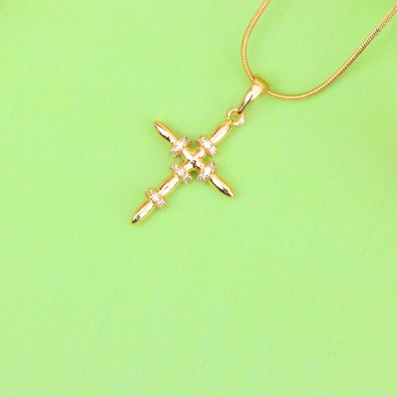 "Rose Gold Cross Pendant with CZ Ring Accents in Modern Sleek Style, XPPT1819 - Picture 12 of 13